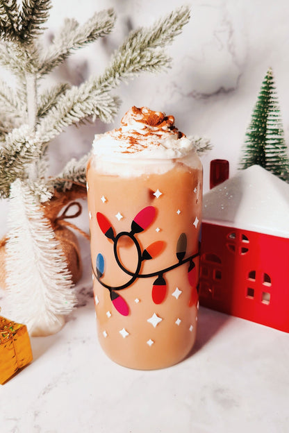 MYSTERY CHRISTMAS CUP, Iced Coffee Christmas Glass Cup with Bamboo Lid, Secret Santa Christmas Gift, 16oz and 20oz Holiday Libbey