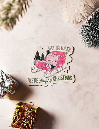 We're Slaying Christmas Holographic Sticker, Christmas Sticker, Laptop/Water Bottle Sticker, Easy Peel, Water Resistant, Cute Holiday Gift