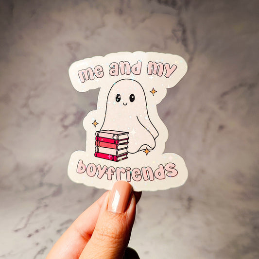 Me and My Boyfriends Ghost Holographic Sticker, Bookish Sticker, Booktok Laptop/Water Bottle Sticker, Water Resistant, Cute Bookworm Gift
