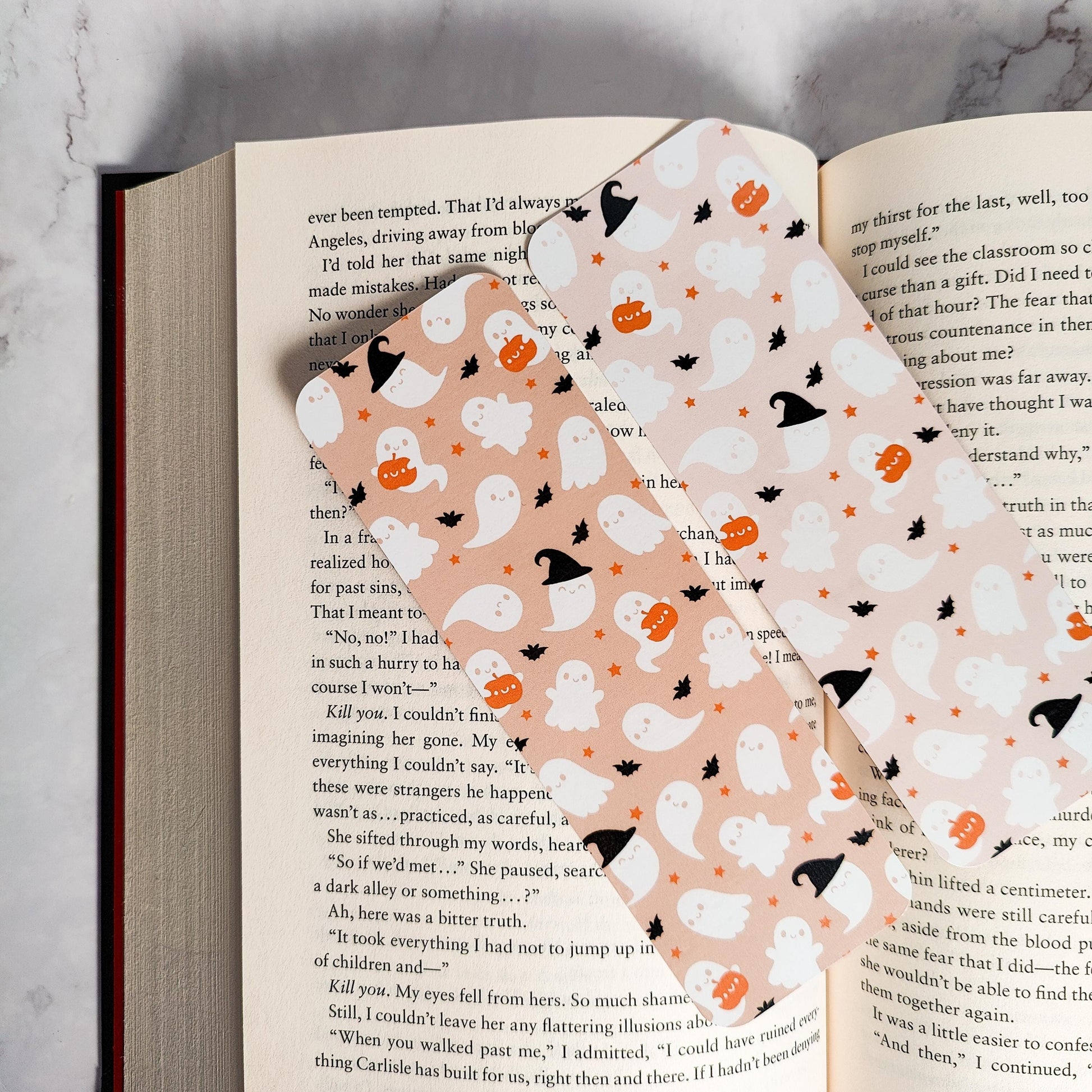 Ghosts Witch Hats Bookmark, Double Sided Laminated Paper Bookmark, Halloween Page Marker, Cute Book Accessory, Spooky Bookish Gift