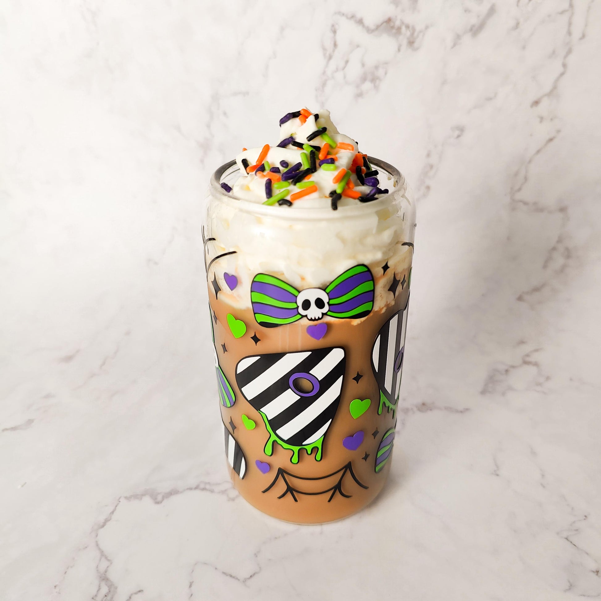 Strange And Unusual Coffee Glass Can, Halloween Beer Cup with Bamboo Lid, Spooky Glass Coffee Cup, Never Trust The Living Gift