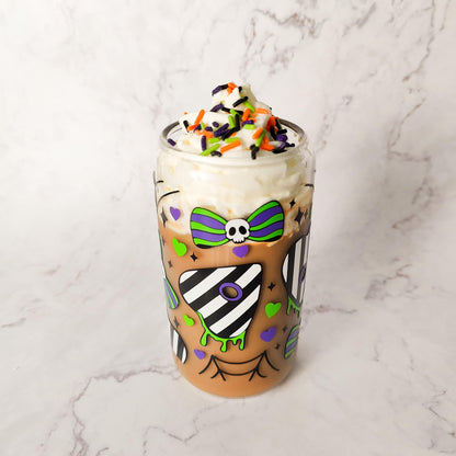 Strange And Unusual Coffee Glass Can, Halloween Beer Cup with Bamboo Lid, Spooky Glass Coffee Cup, Never Trust The Living Gift