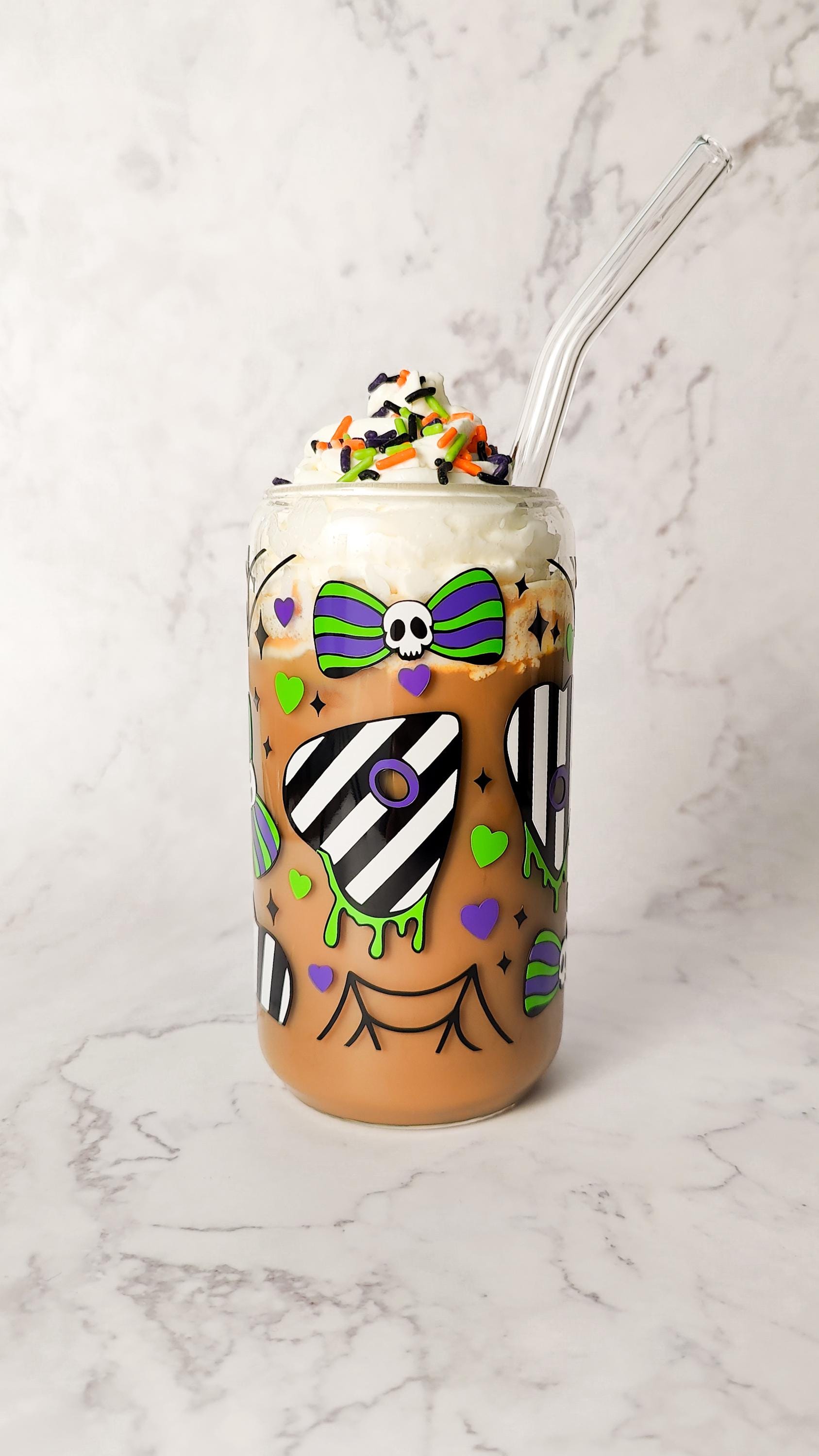 Strange And Unusual Coffee Glass Can, Halloween Beer Cup with Bamboo Lid, Spooky Glass Coffee Cup, Never Trust The Living Gift