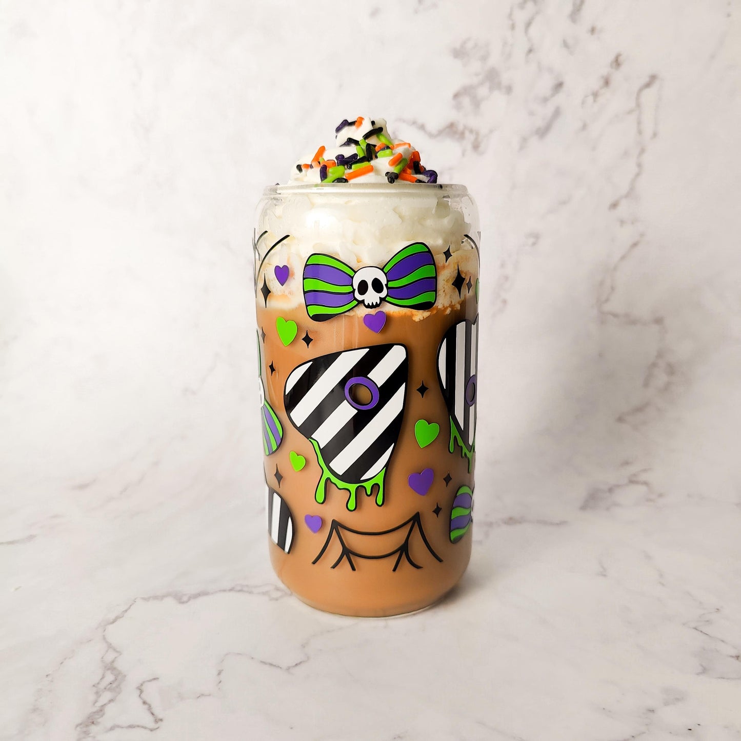 Strange And Unusual Coffee Glass Can, Halloween Beer Cup with Bamboo Lid, Spooky Glass Coffee Cup, Never Trust The Living Gift