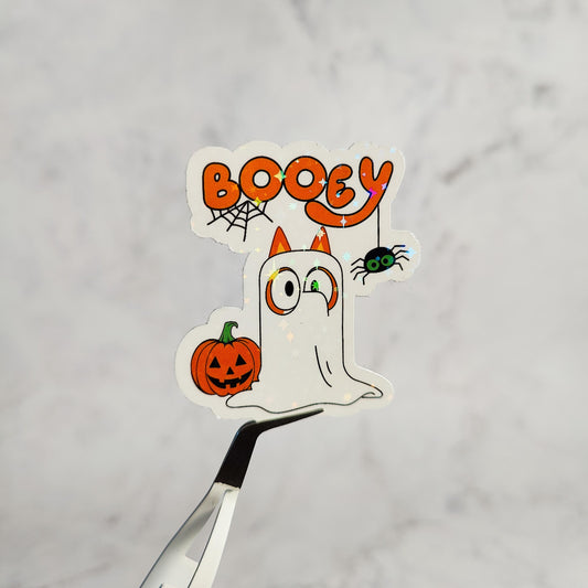 Spooky Booey Ghost Holographic Sticker, Funny Water Resistant Decal, Child Cartoon Character, Cute Halloween Gift for Moms