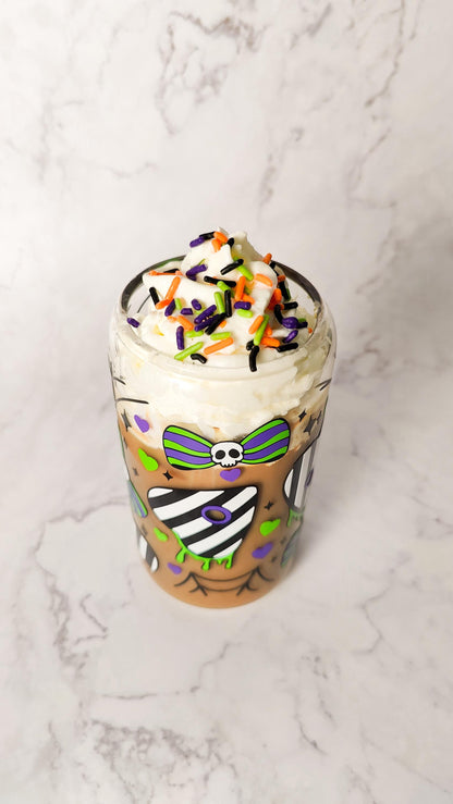 Strange And Unusual Coffee Glass Can, Halloween Beer Cup with Bamboo Lid, Spooky Glass Coffee Cup, Never Trust The Living Gift