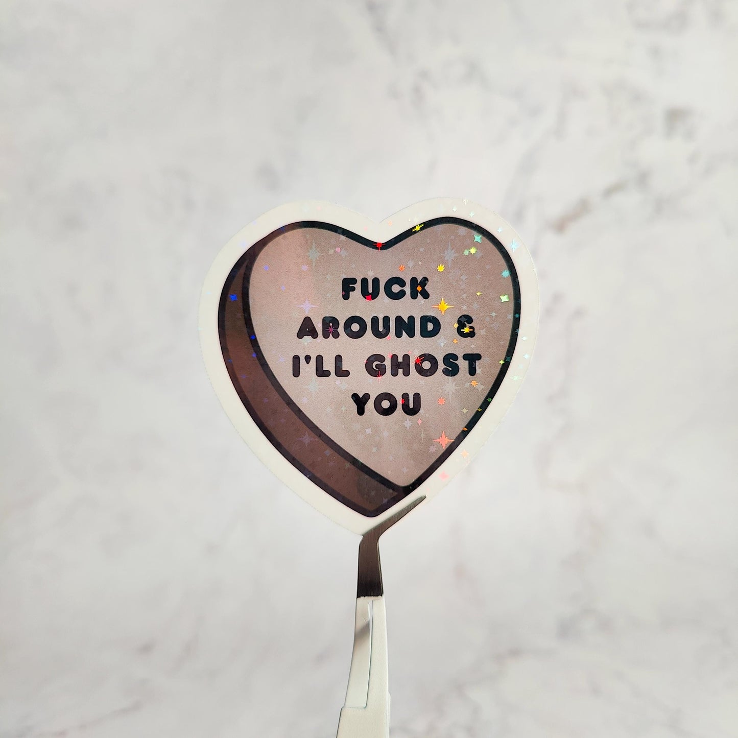 Spooky Candy Heart Holographic Sticker, Die Cut Water Resistant Sticker, Not So Sweet Explicit Conversation Halloween Candy Hearts Gift
