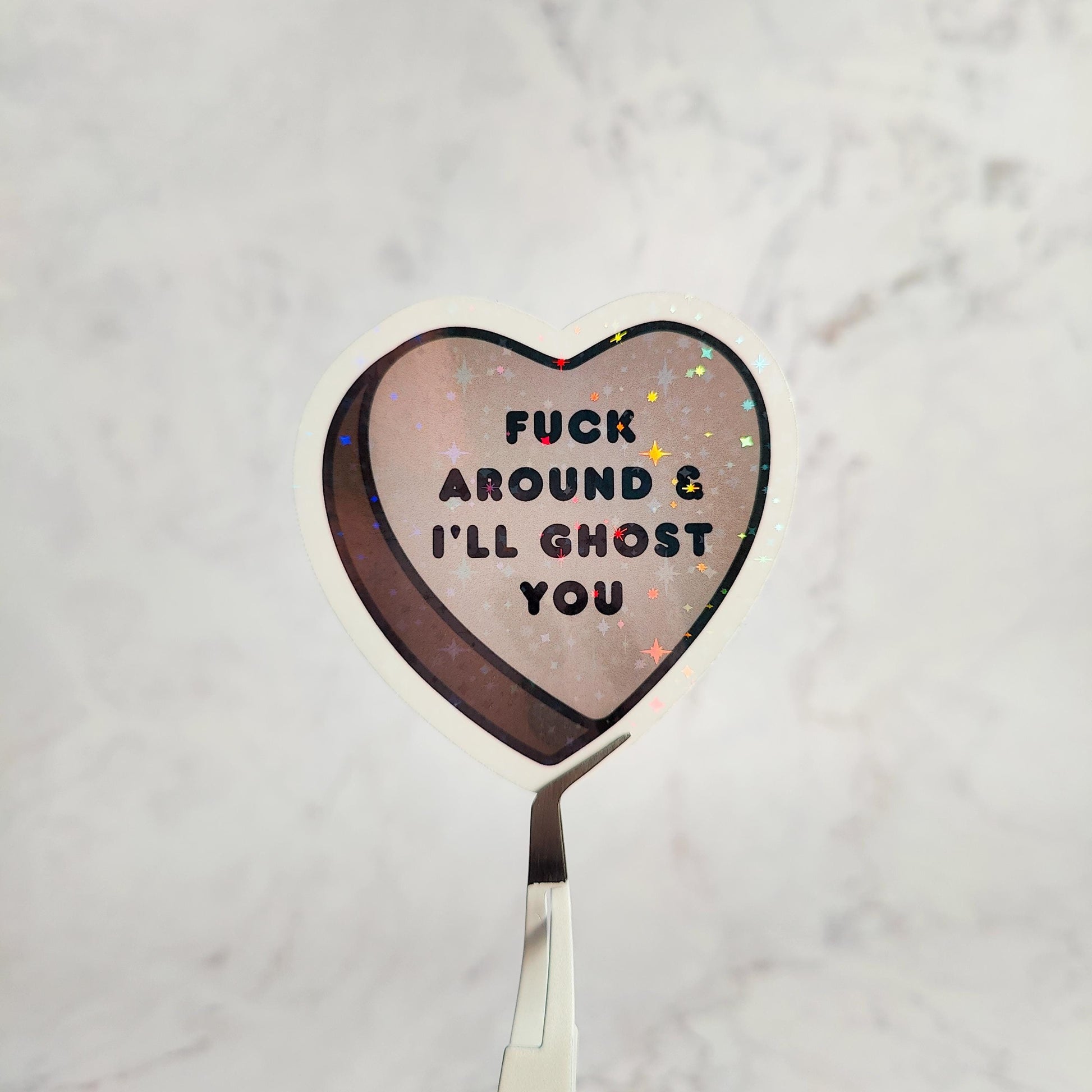 Spooky Candy Heart Holographic Sticker, Die Cut Water Resistant Sticker, Not So Sweet Explicit Conversation Halloween Candy Hearts Gift
