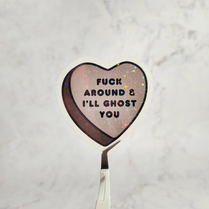 Spooky Candy Heart Holographic Sticker, Die Cut Water Resistant Sticker, Not So Sweet Explicit Conversation Halloween Candy Hearts Gift