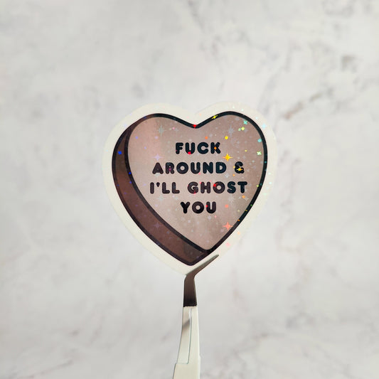 Spooky Candy Heart Holographic Sticker, Die Cut Water Resistant Sticker, Not So Sweet Explicit Conversation Halloween Candy Hearts Gift