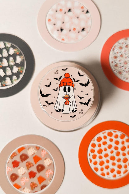Spooky Fall Grip Sticker Pack, Tablet and Kindle Decor, Cell Phone Case Patches, Phone Grip Decal Accessories, Cute Ghosts and Pumpkin Spice