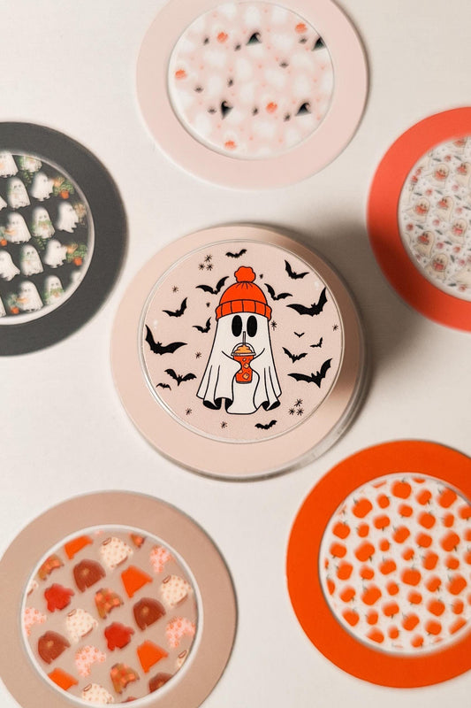 Spooky Fall Grip Sticker Pack, Tablet and Kindle Decor, Cell Phone Case Patches, Phone Grip Decal Accessories, Cute Ghosts and Pumpkin Spice