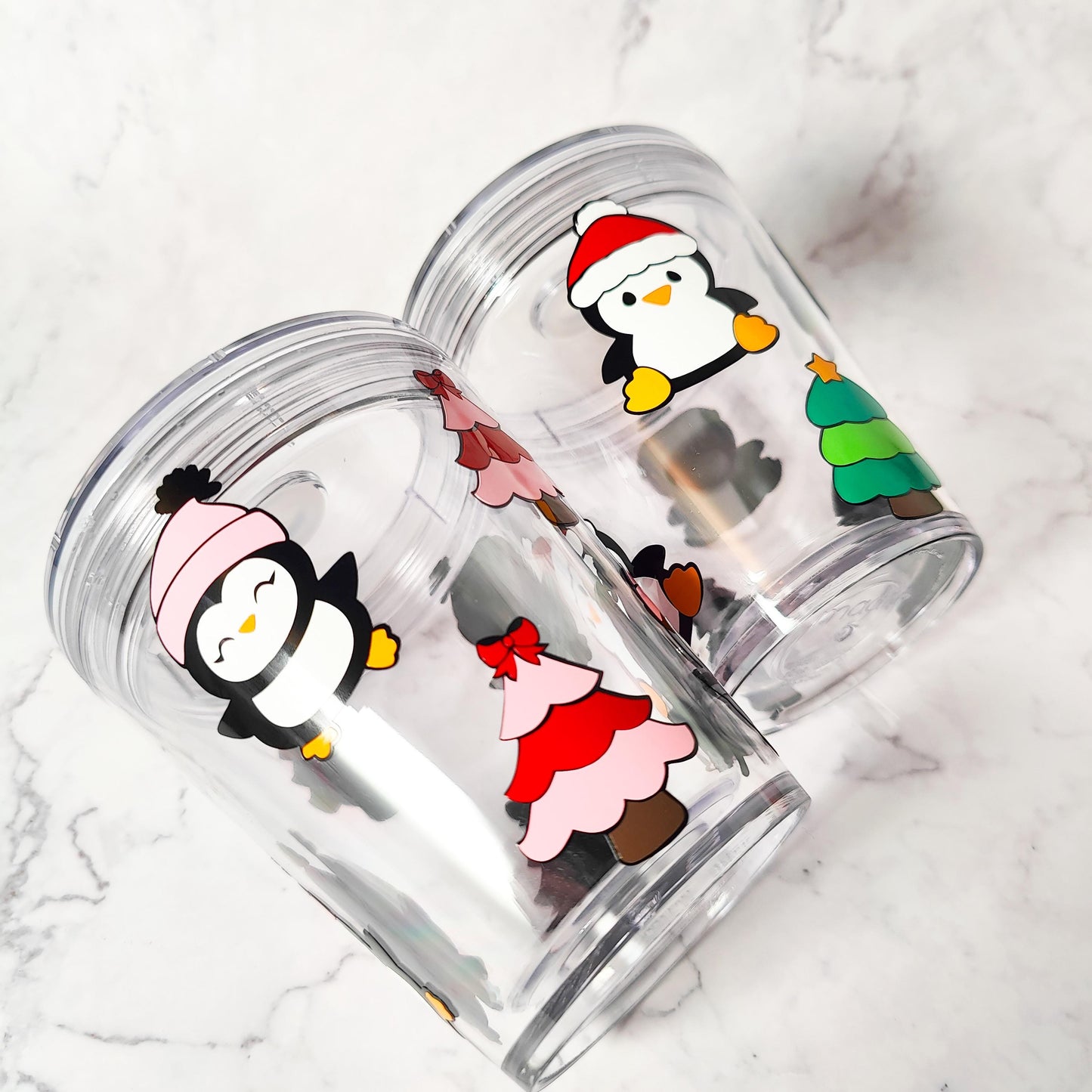 Penguins and Christmas Trees 10oz Acrylic Tumbler, Cute Artic Animals Cup, Christmas Gift, Kids Themed, Baby Animal Holiday Stocking Stuffer