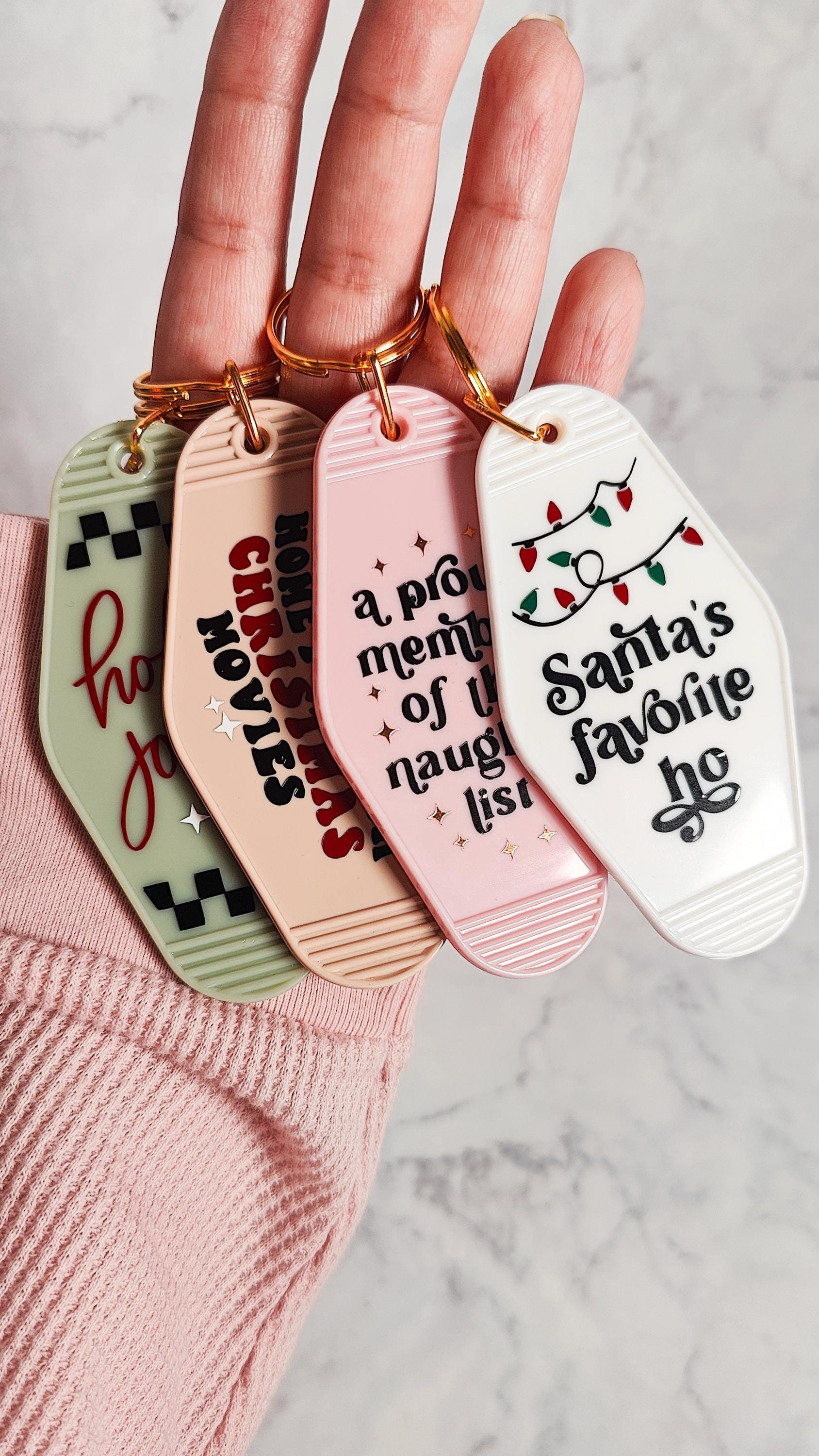 Christmas Motel Keychains, Christmas Movies, Holly Jolly, Naughty List Member, Santa's Favorite Ho, Holiday Keychain Gift