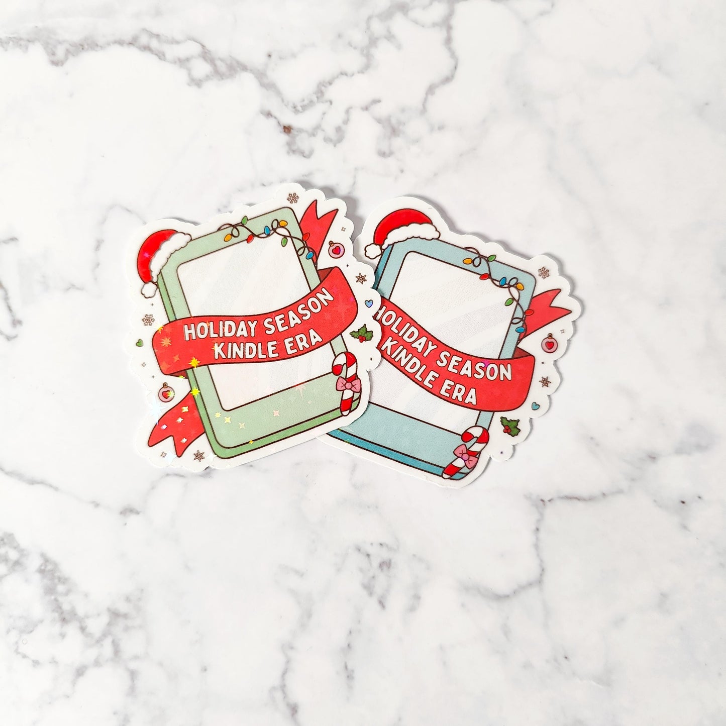 Holiday Season Kindle Era Holographic Sticker, E-Book Lovers, Water Resistant Sticker, Stocking Stuffer Gift, Kindle E-Reader Sticker Decor