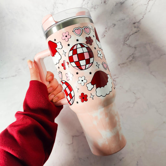 Groovy Christmas 40oz Insulated Tumbler, Cute Retro Cup, Christmas Present, Reusable Thermos with Straw, Stocking Stuffer, Holiday Gift