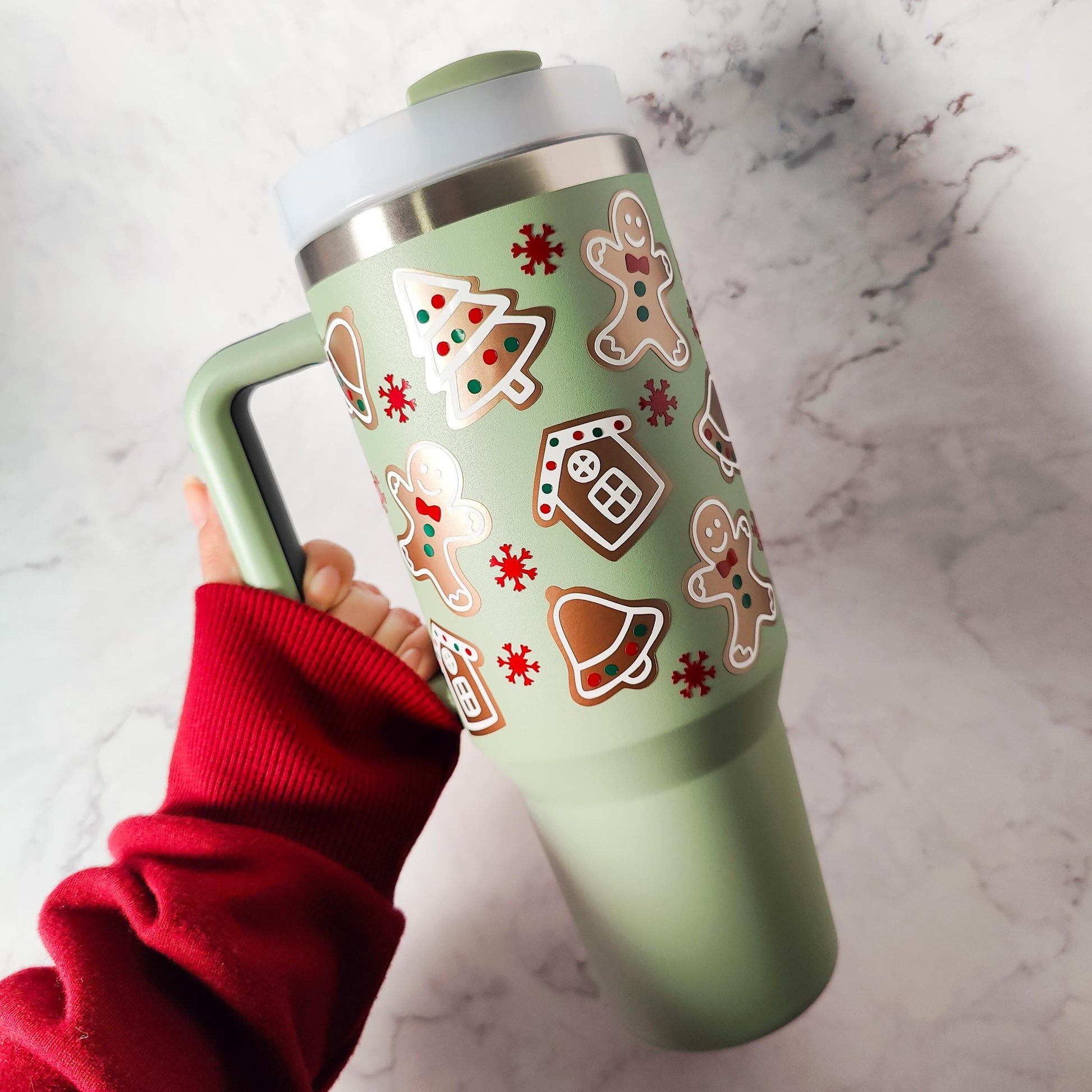 Gingerbread Cookies 40oz Insulated Tumbler, Candy Cane Cup, Christmas Present, Reusable Thermos with Straw, Stocking Stuffer, Holiday Gift