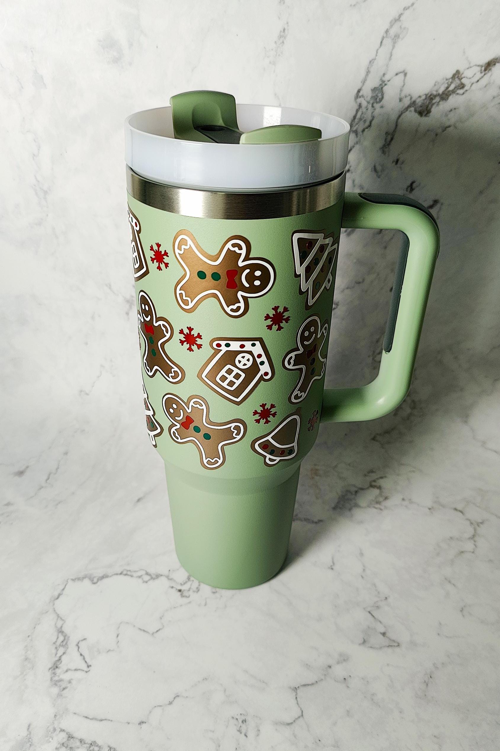 Gingerbread Cookies 40oz Insulated Tumbler, Candy Cane Cup, Christmas Present, Reusable Thermos with Straw, Stocking Stuffer, Holiday Gift