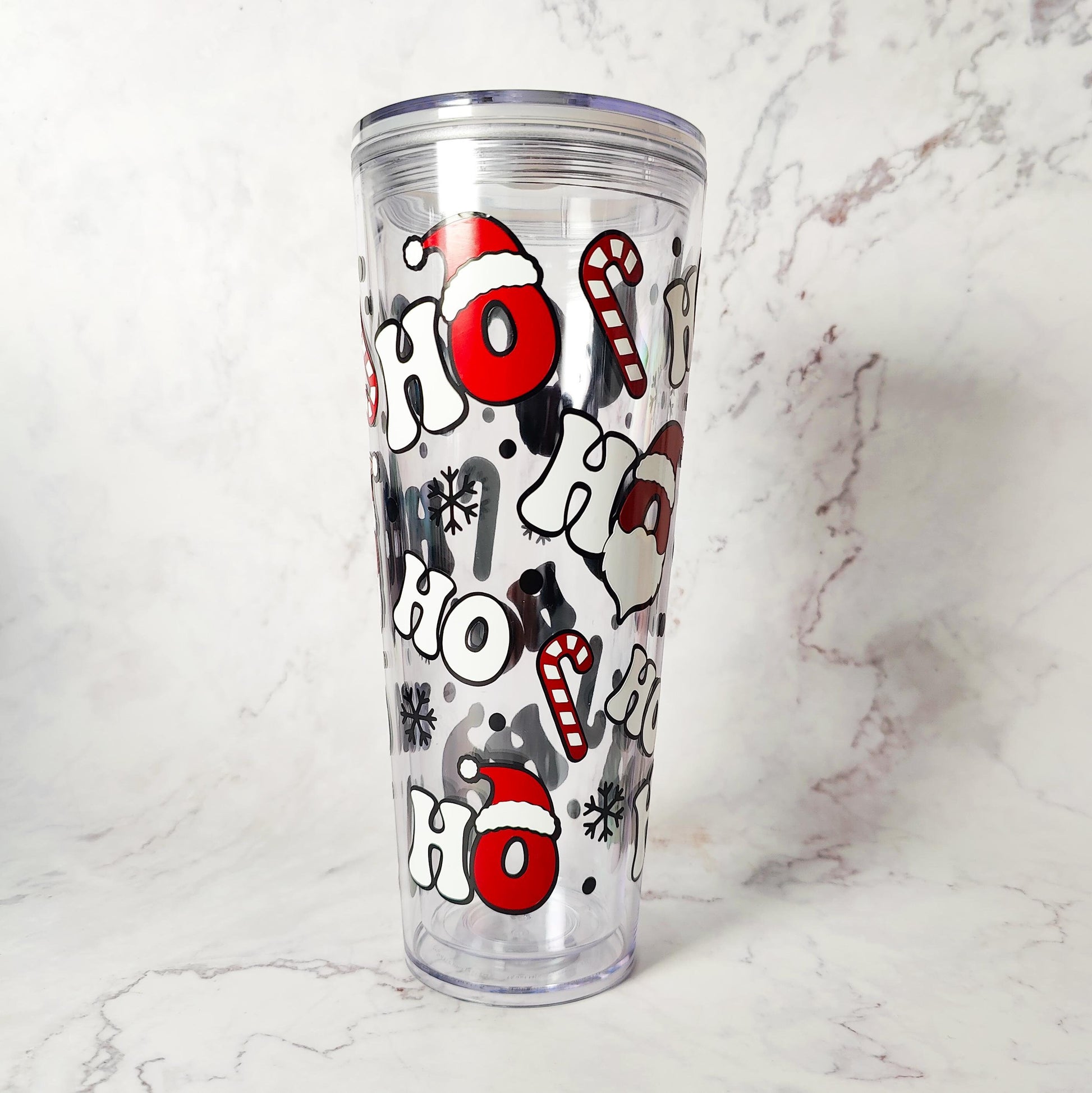 Ho Ho Ho 24oz Acrylic Tumbler, Cute Christmas Cup, Christmas Gift, Reusable Cup with Straw, Stocking Stuffer, Holiday Gift