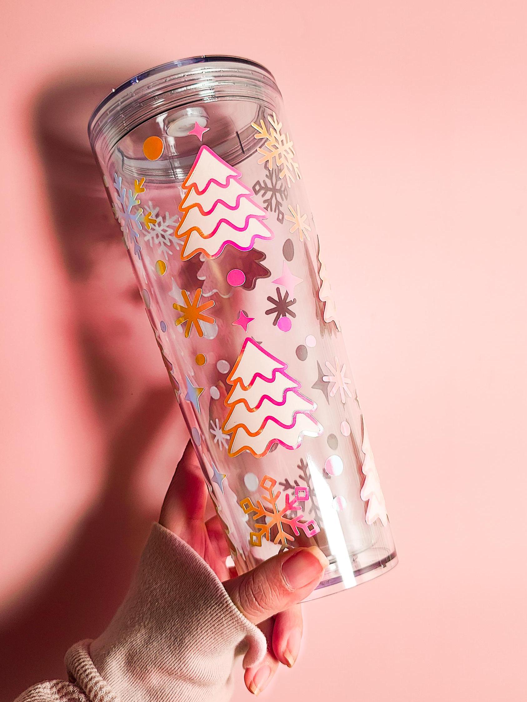 Christmas Trees 24oz Acrylic Tumbler, Glow In The Dark Christmas Cup, Snowflakes, Reusable Cup with Straw, Stocking Stuffer, Holiday Gift