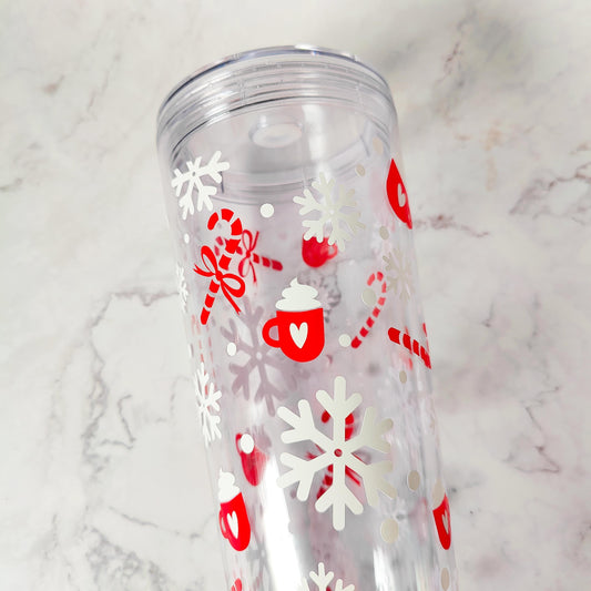 Christmas Mugs 24oz Acrylic Tumbler, Cute Christmas Cup, Candy Canes, Reusable Cup with Straw, Stocking Stuffer, Holiday Gift