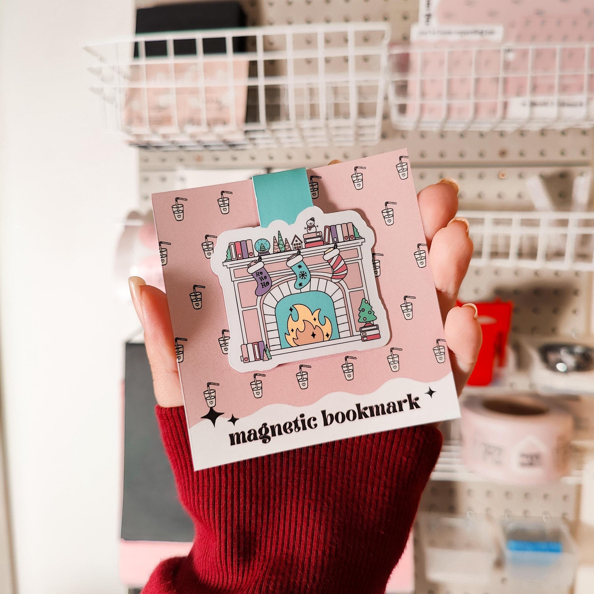 Christmas Fireplace Magnetic Bookmark, Bookish Water Resistant Bookmark, Christmas Page Marker, Winter Cozy Bookworm Gift