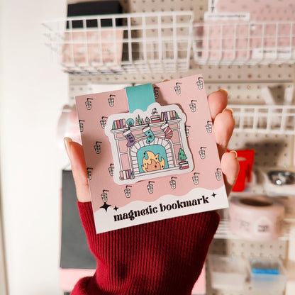 Christmas Fireplace Magnetic Bookmark, Bookish Water Resistant Bookmark, Christmas Page Marker, Winter Cozy Bookworm Gift