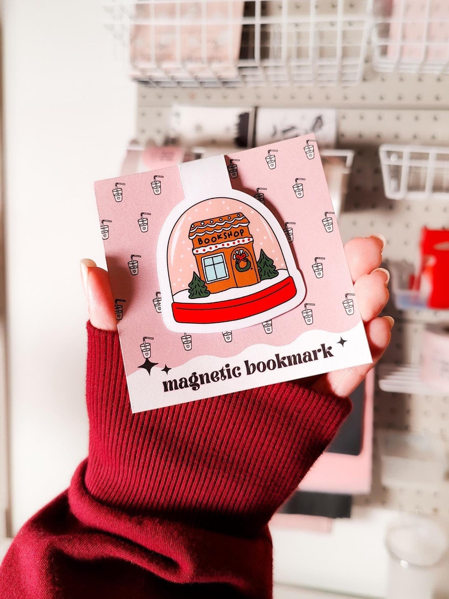 Bookshop Snowglobe Magnetic Bookmark, Bookish Water Resistant Bookmark, Christmas Page Marker, Winter Cozy Bookworm Gift