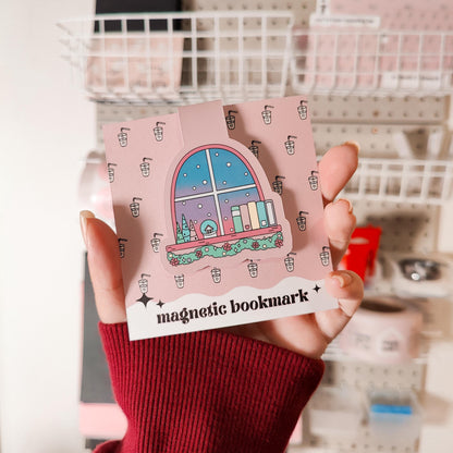 Christmas Window Magnetic Bookmark, Bookish Water Resistant Bookmark, Christmas Page Marker, Winter Cozy Bookworm Gift