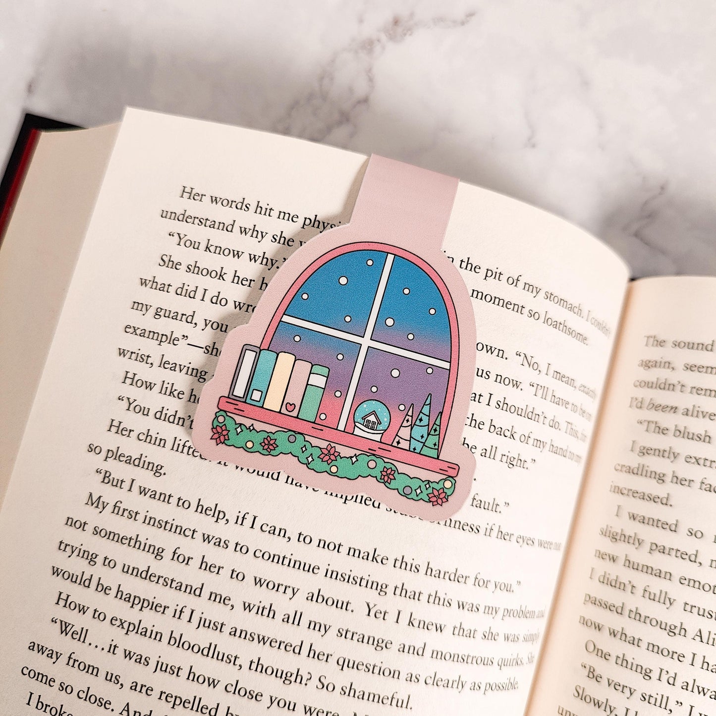 Christmas Window Magnetic Bookmark, Bookish Water Resistant Bookmark, Christmas Page Marker, Winter Cozy Bookworm Gift