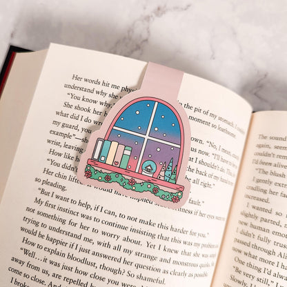 Christmas Window Magnetic Bookmark, Bookish Water Resistant Bookmark, Christmas Page Marker, Winter Cozy Bookworm Gift
