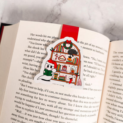 Spooky Christmas Ghost Magnetic Bookmark, Bookish Water Resistant Bookmark, Christmas Page Marker, Winter Cozy Bookworm Gift