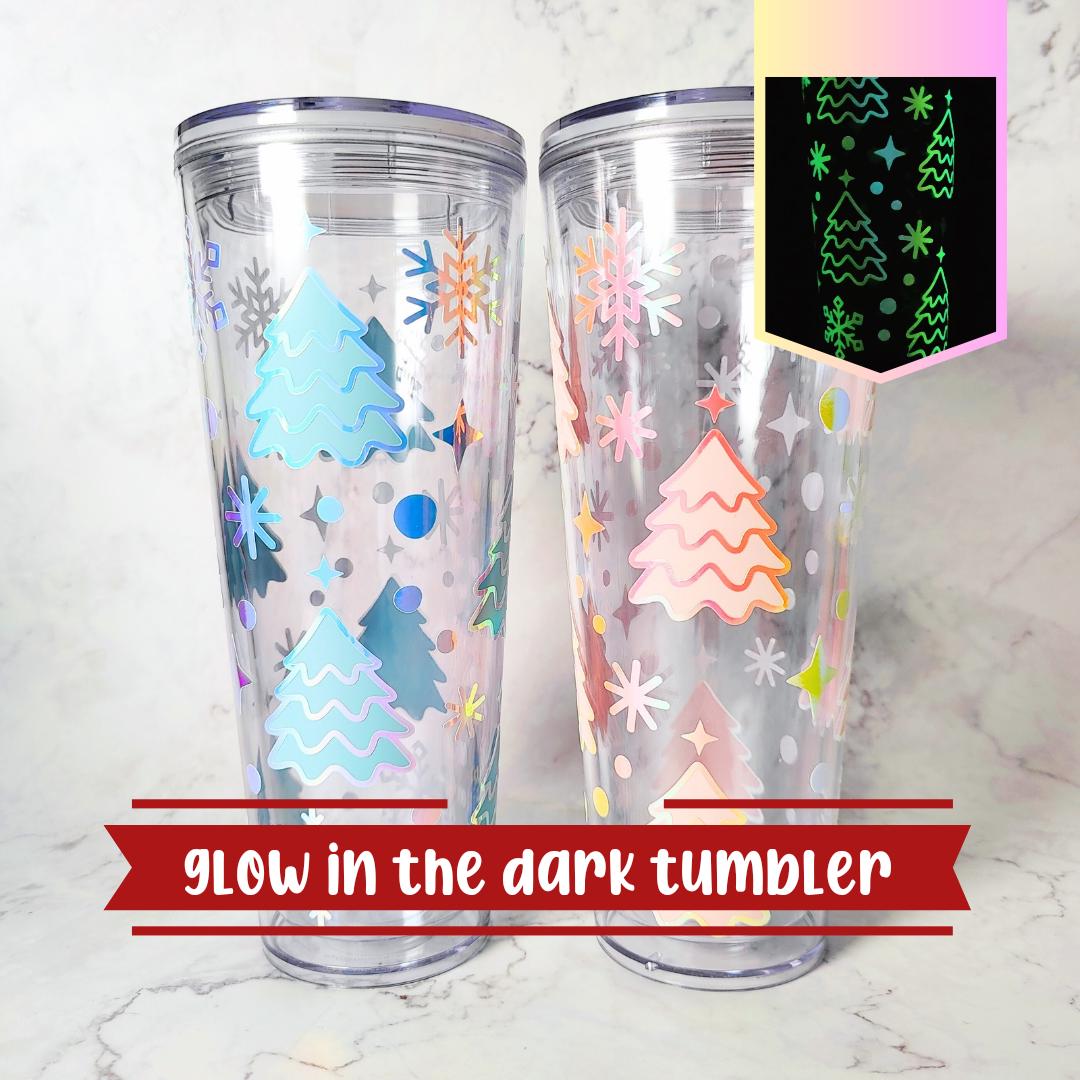 Christmas Trees 24oz Acrylic Tumbler, Glow In The Dark Christmas Cup, Snowflakes, Reusable Cup with Straw, Stocking Stuffer, Holiday Gift