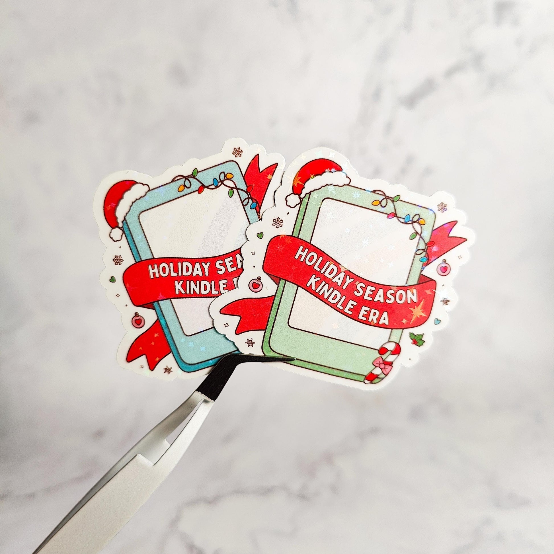 Holiday Season Kindle Era Holographic Sticker, E-Book Lovers, Water Resistant Sticker, Stocking Stuffer Gift, Kindle E-Reader Sticker Decor