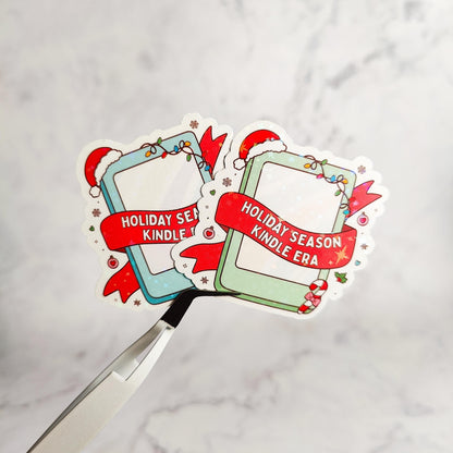 Holiday Season Kindle Era Holographic Sticker, E-Book Lovers, Water Resistant Sticker, Stocking Stuffer Gift, Kindle E-Reader Sticker Decor