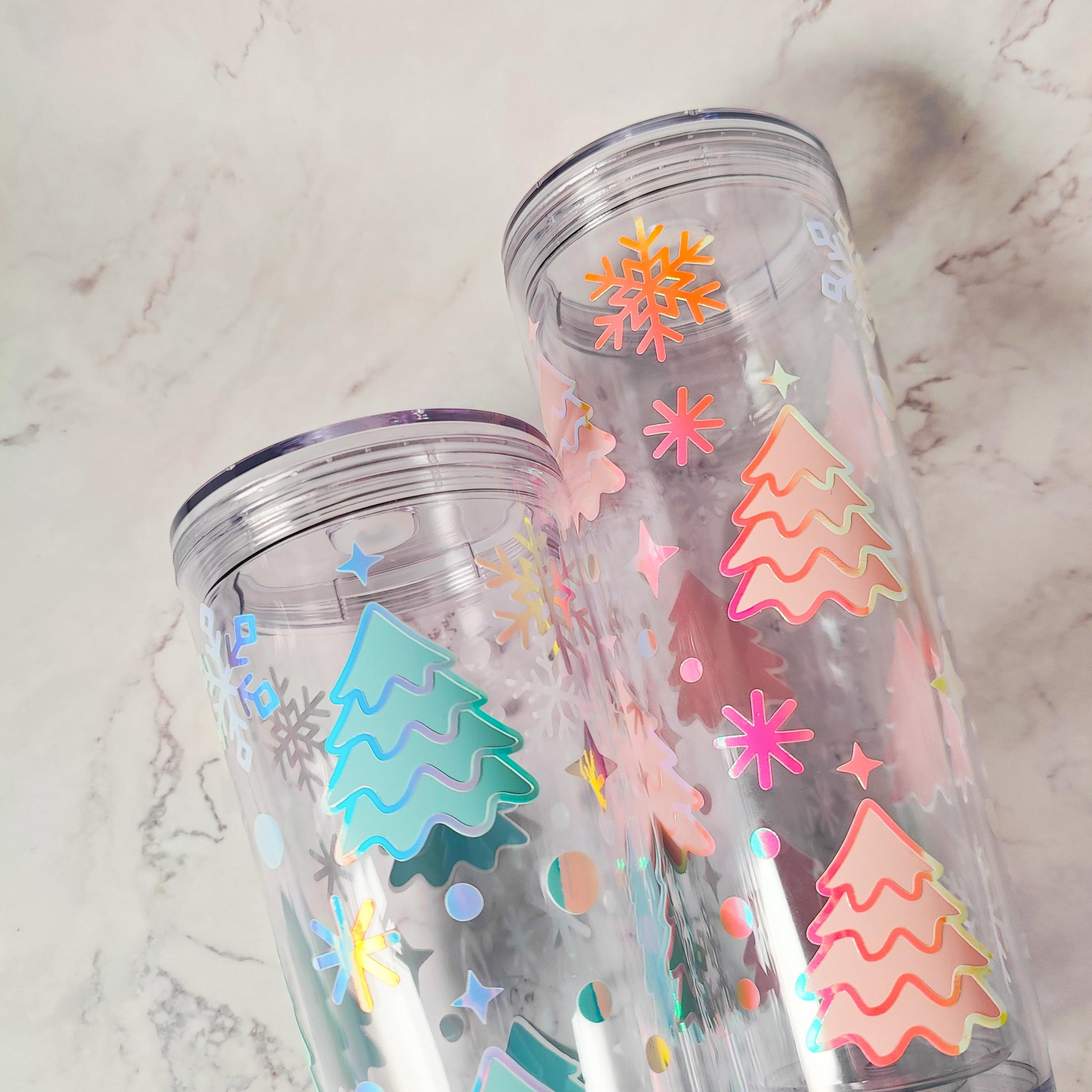 Christmas Trees 24oz Acrylic Tumbler, Glow In The Dark Christmas Cup, Snowflakes, Reusable Cup with Straw, Stocking Stuffer, Holiday Gift