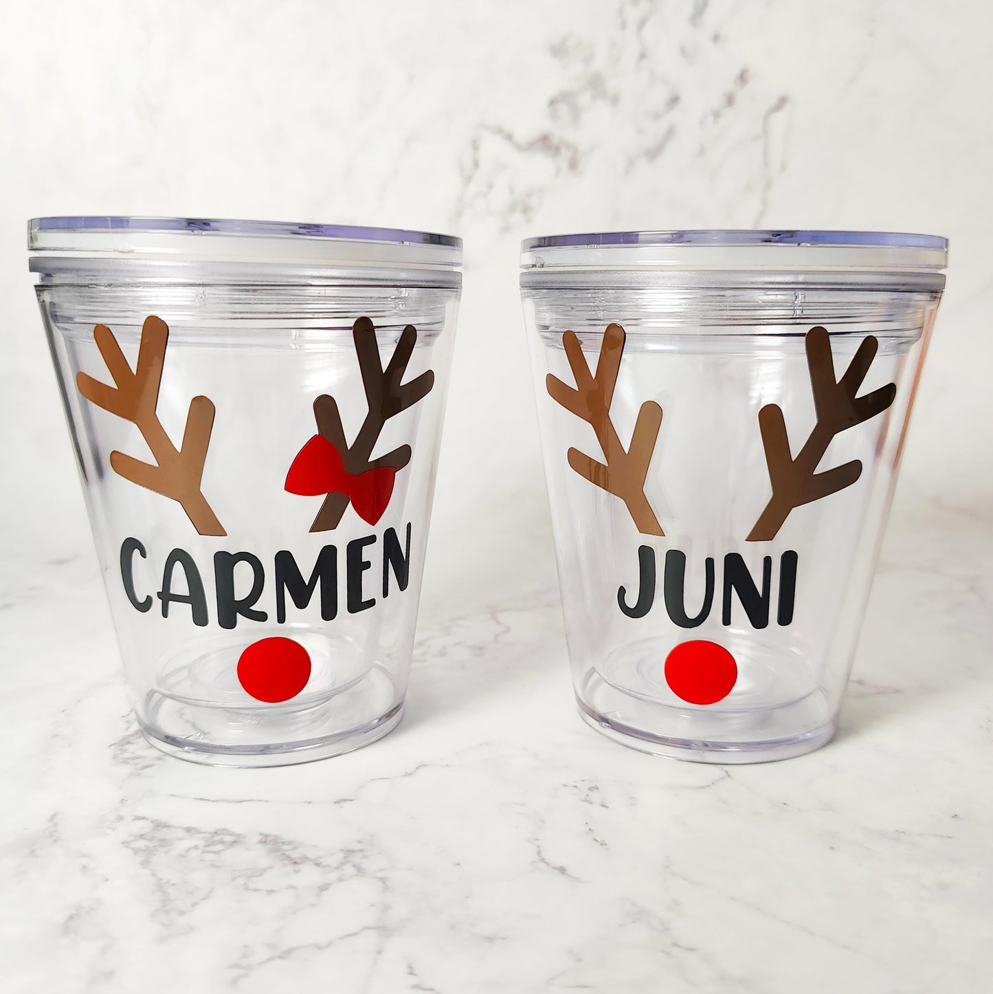 Reindeer Custom Name 10oz Acrylic Tumbler, Cute Christmas Cup, Christmas Gift, Kids Themed, Personalized Holiday Stocking Stuffer