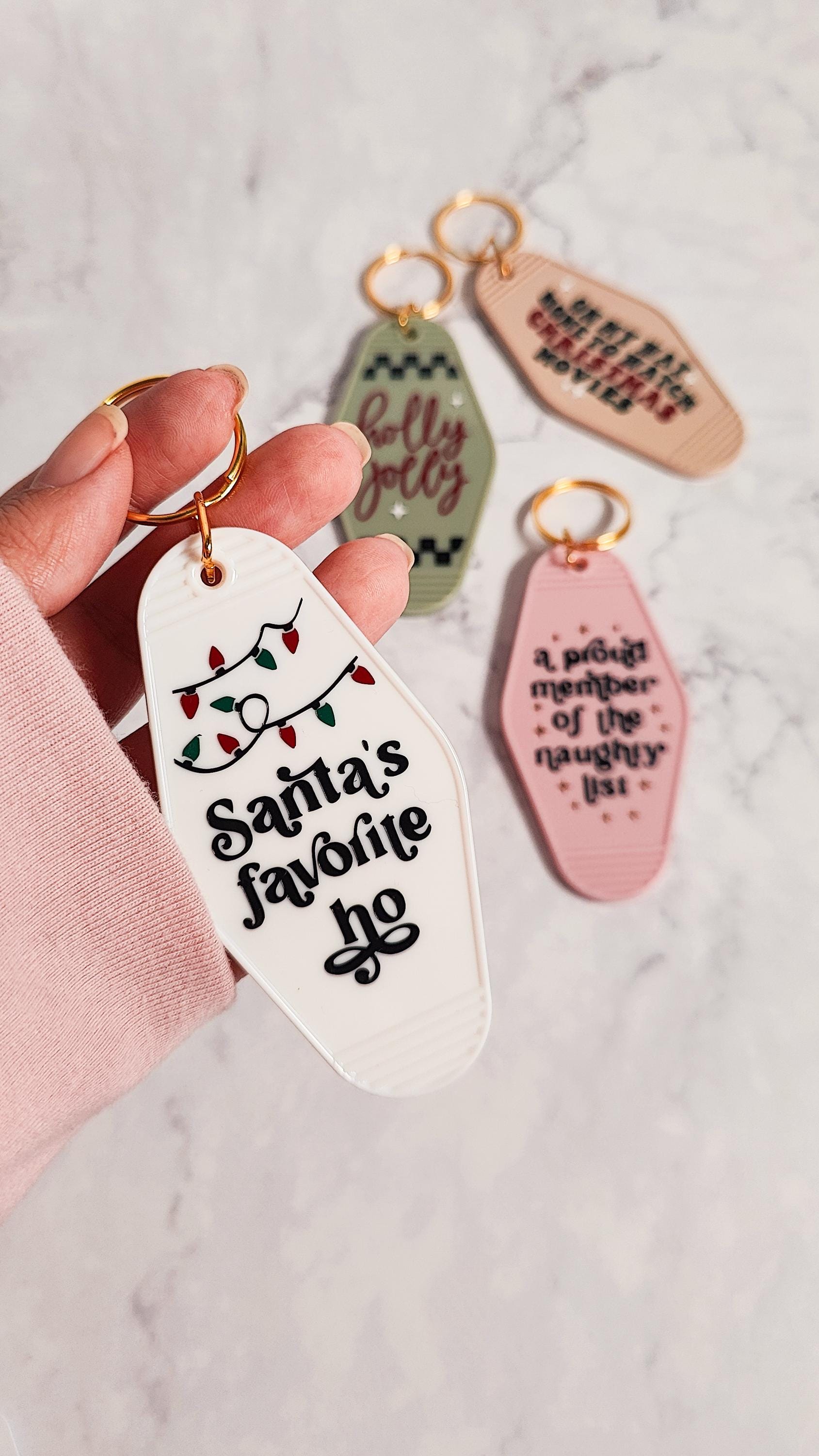 Christmas Motel Keychains, Christmas Movies, Holly Jolly, Naughty List Member, Santa's Favorite Ho, Holiday Keychain Gift