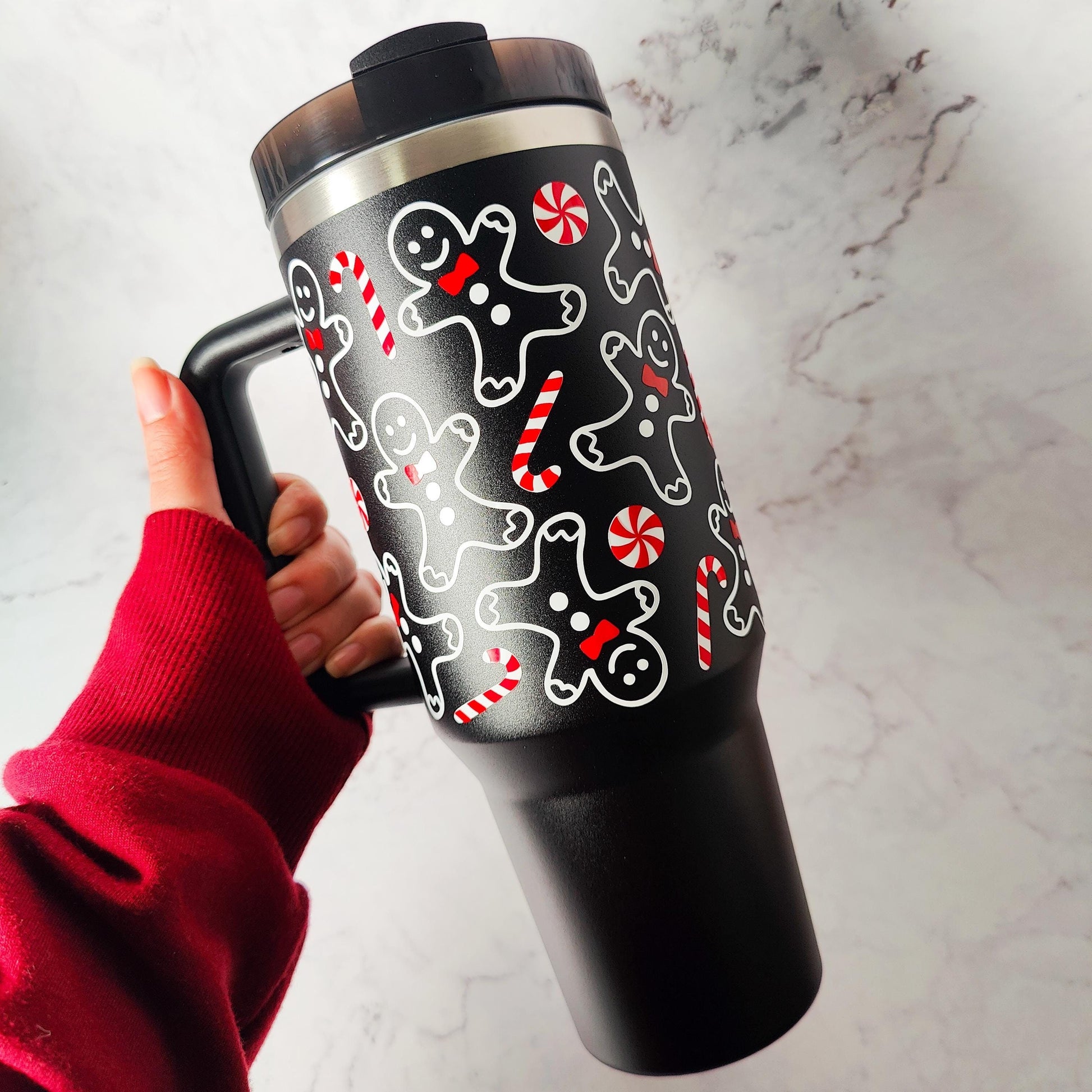Gingerbread and Candy Canes 40oz Insulated Tumbler, Christmas Cup, Reusable Thermos with Straw, Stocking Stuffer, Holiday Gift