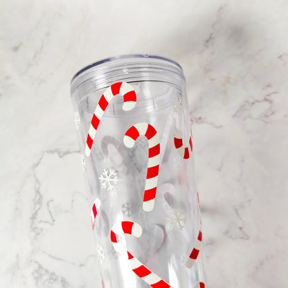 Candy Canes 24oz Acrylic Tumbler, Cute Candy Cane Cup, Christmas Present, Reusable Cup with Straw, Stocking Stuffer, Holiday Gift