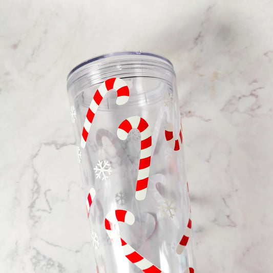 Candy Canes 24oz Acrylic Tumbler, Cute Candy Cane Cup, Christmas Present, Reusable Cup with Straw, Stocking Stuffer, Holiday Gift