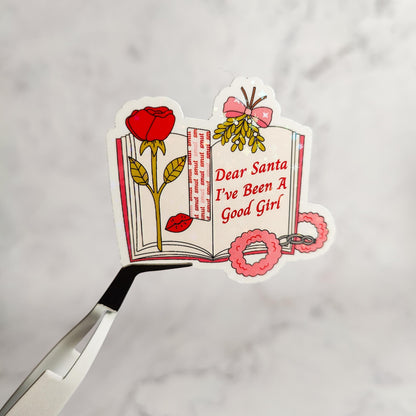 Dear Santa I've Been A Good Girl Holographic Sticker, Smutty Christmas, Water Resistant Sticker, Spicy Book Lovers, Naughty Bookish Gift