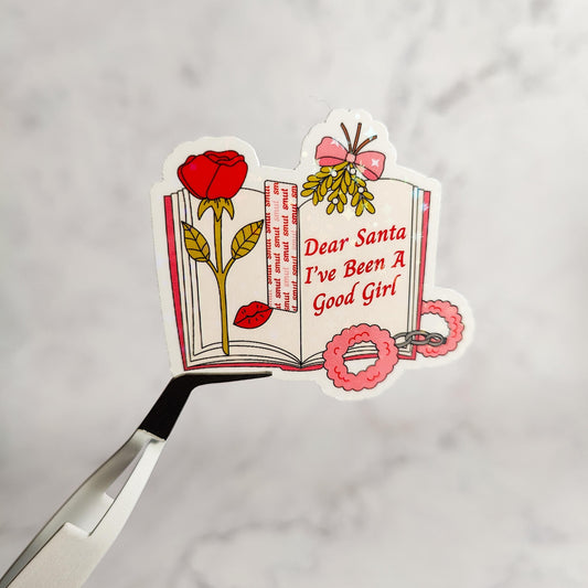 Dear Santa I've Been A Good Girl Holographic Sticker, Smutty Christmas, Water Resistant Sticker, Spicy Book Lovers, Naughty Bookish Gift