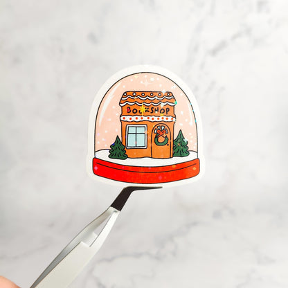 Bookshop Snowglobe Holographic Sticker, Bookish Christmas, Water Resistant Sticker, Stocking Stuffer, Bookworm Holiday Gift