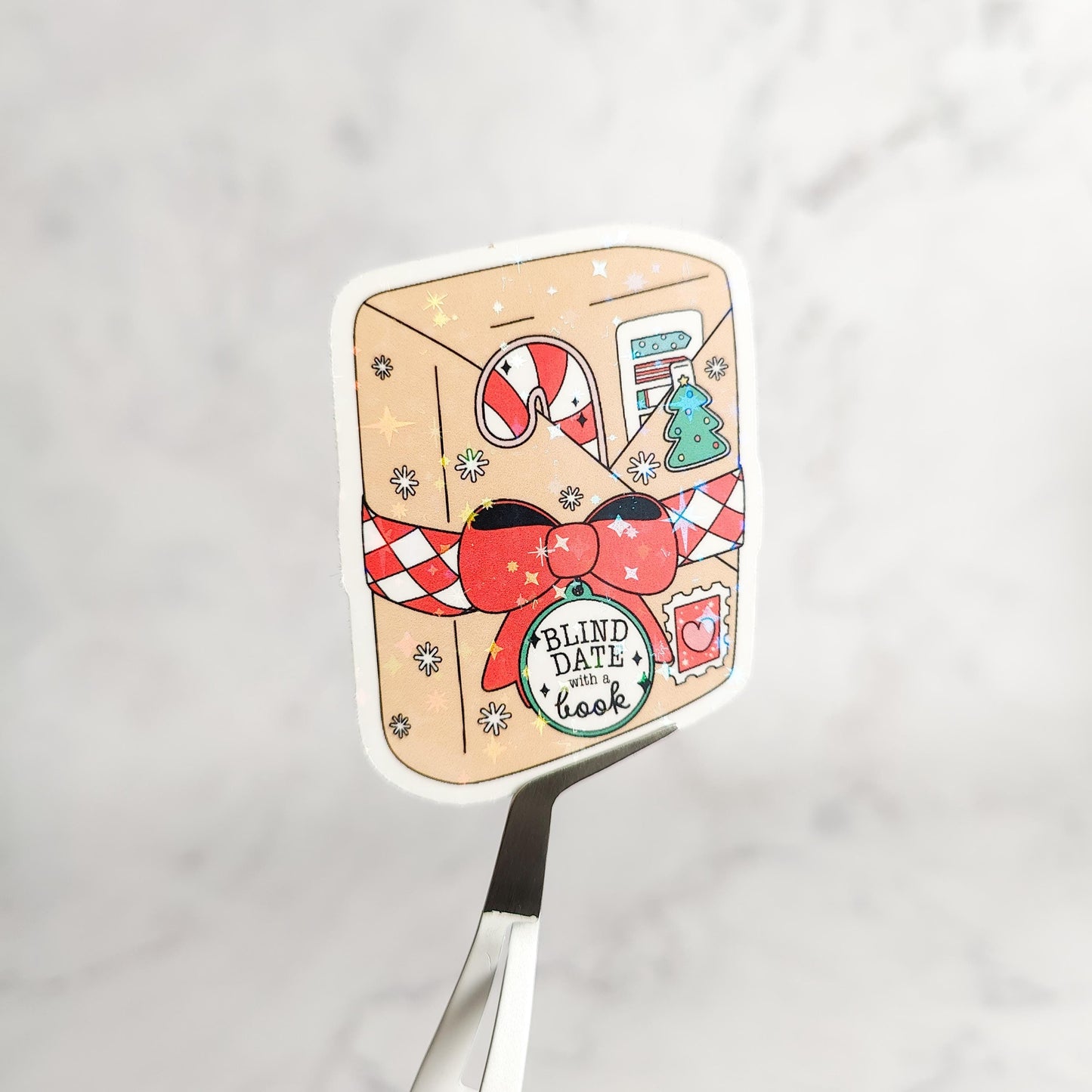 Christmas Blind Date With A Book Holographic Sticker, Bookish Christmas, Water Resistant Sticker, Secret Mystery Book, Bookworm Holiday Gift