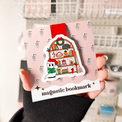 Spooky Christmas Ghost Magnetic Bookmark, Bookish Water Resistant Bookmark, Christmas Page Marker, Winter Cozy Bookworm Gift