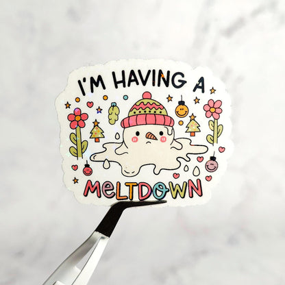 I'm Having A Meltdown Holographic Sticker, Mental Health, Melting Snowman, Stocking Stuffer Gift, Kindle E-Reader Decor