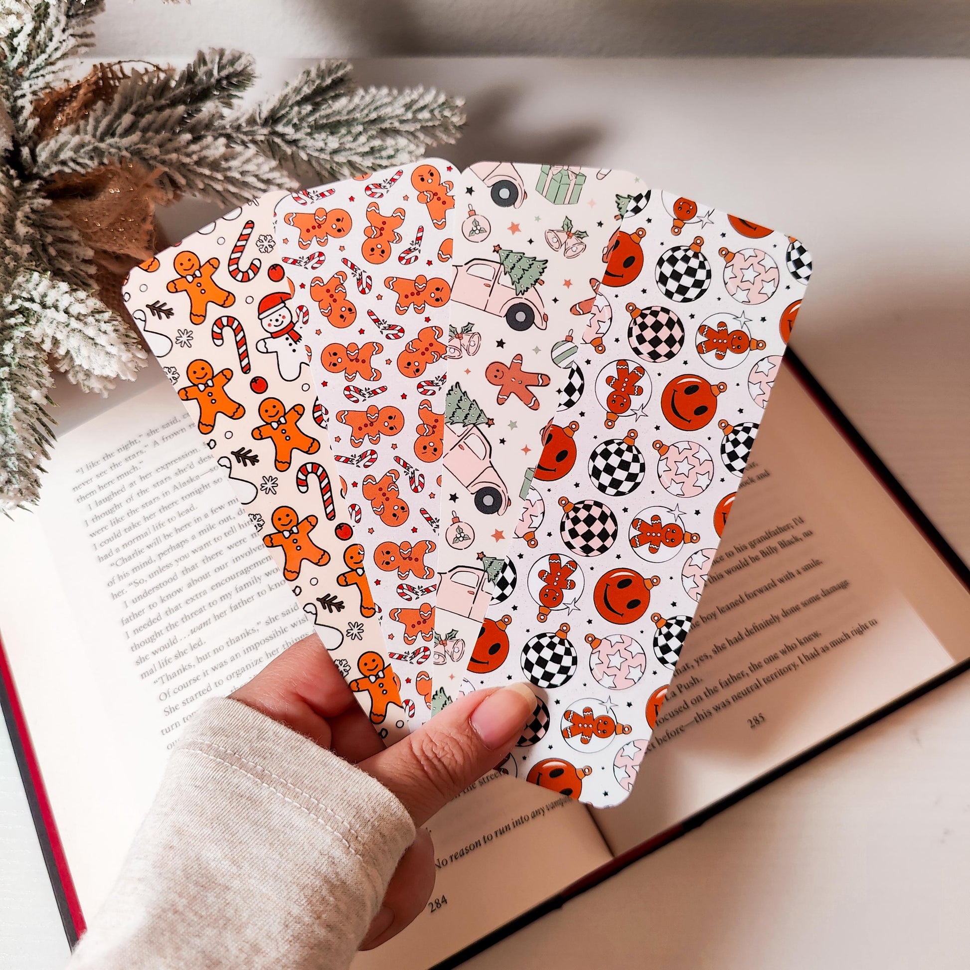 Christmas Bookmark Set, Double Sided Laminated Paper Bookmark, Holiday Page Marker, Cute Book Accessory, Christmas Bookish Gift