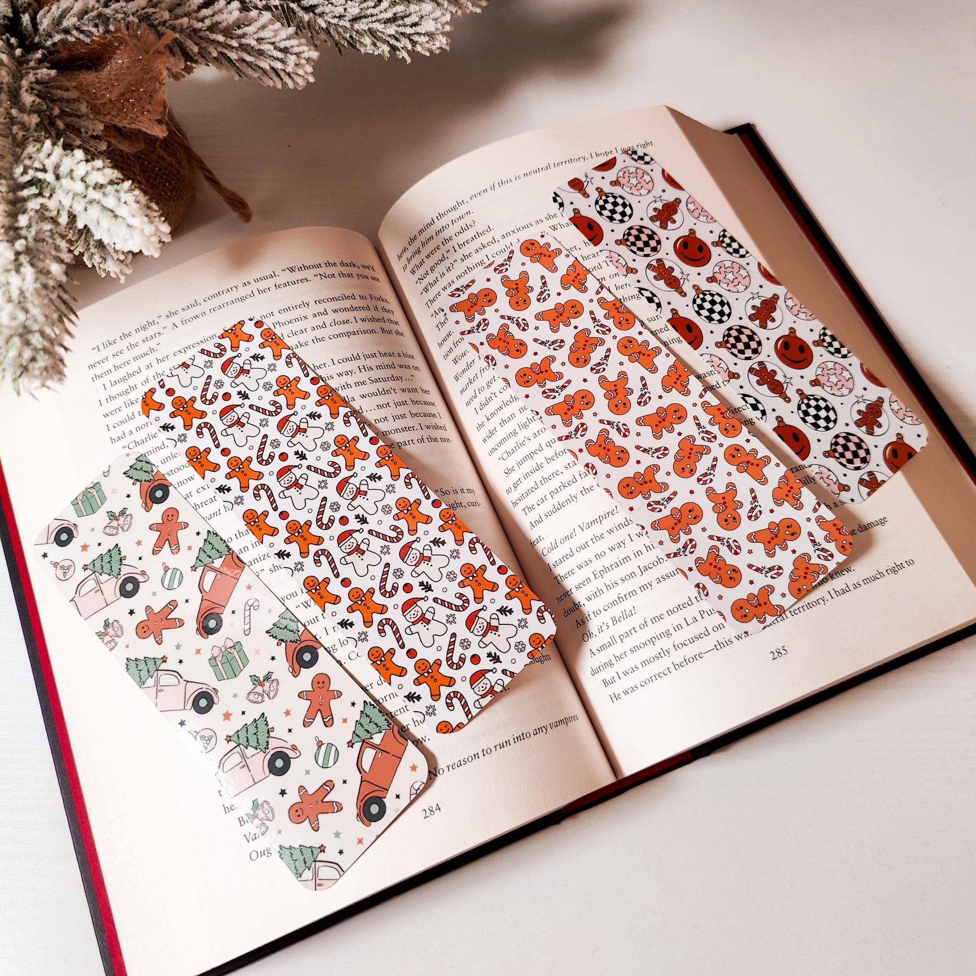 Christmas Bookmark Set, Double Sided Laminated Paper Bookmark, Holiday Page Marker, Cute Book Accessory, Christmas Bookish Gift