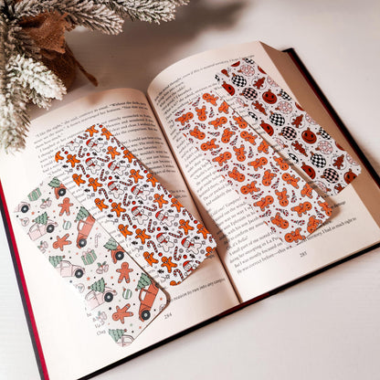 Christmas Bookmark Set, Double Sided Laminated Paper Bookmark, Holiday Page Marker, Cute Book Accessory, Christmas Bookish Gift